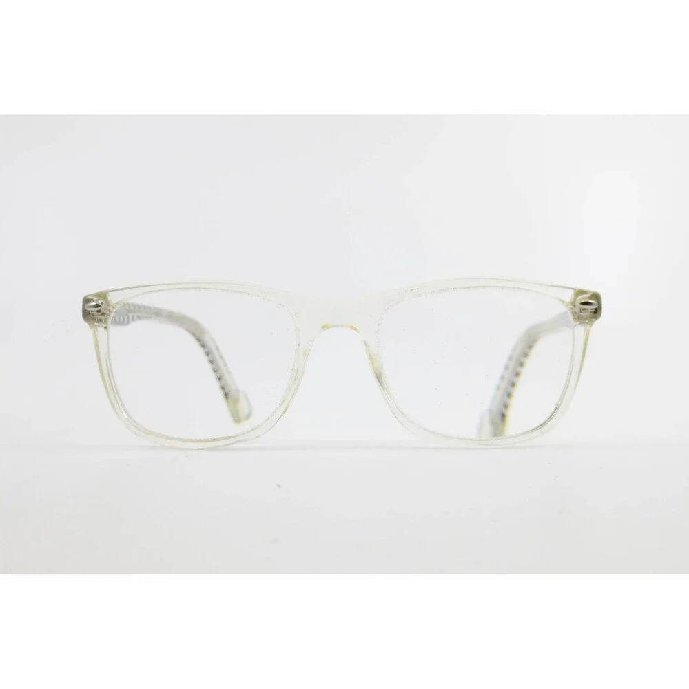 Clear Rectangular Eyeglass Frames Black White Checkered Temples 37496